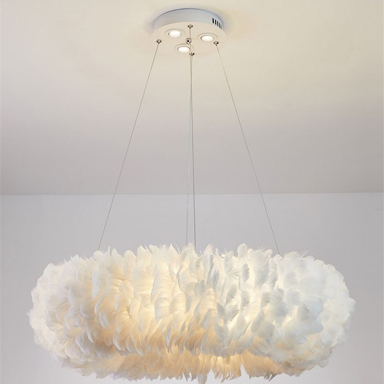 Art Deco Feather Pendant Lighting Modern Nordic Creative Round Hanging Ceiling Light for Bedroom