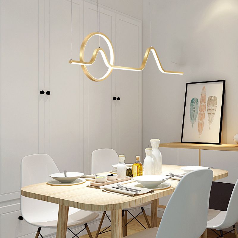 2-Light Modern Island Lighting Golden Metallic LED Ceiling Light for Bedroom