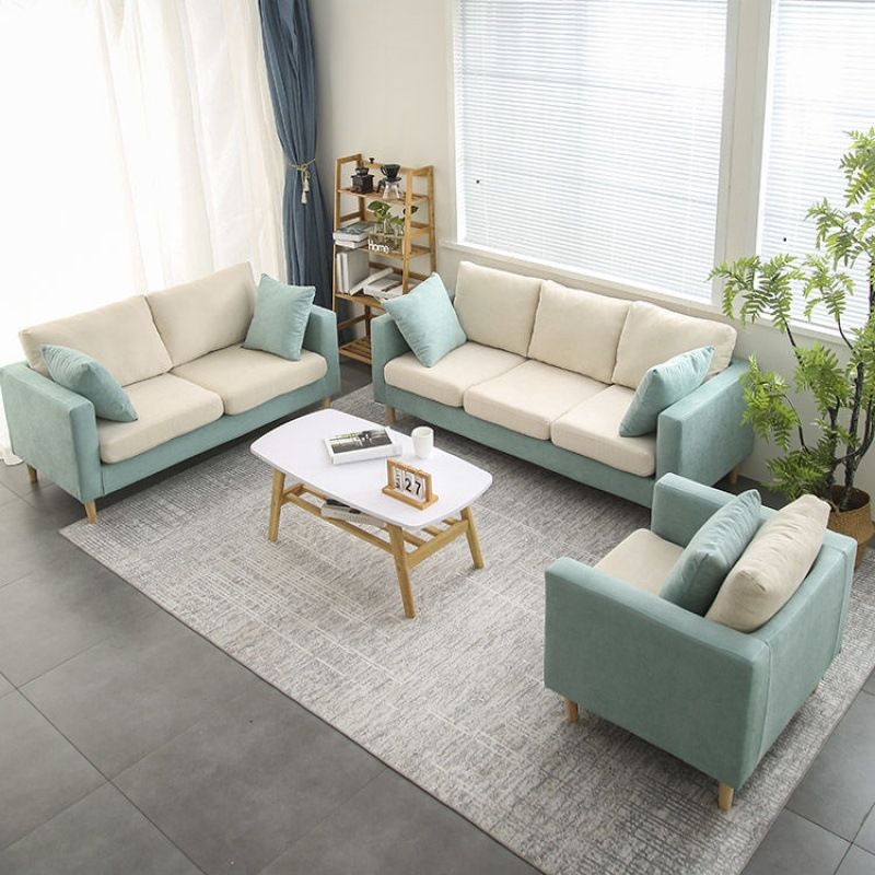 Polish Finish Sofa Square Arm Sofa Loose Back Loveseat For Apartment and Room
