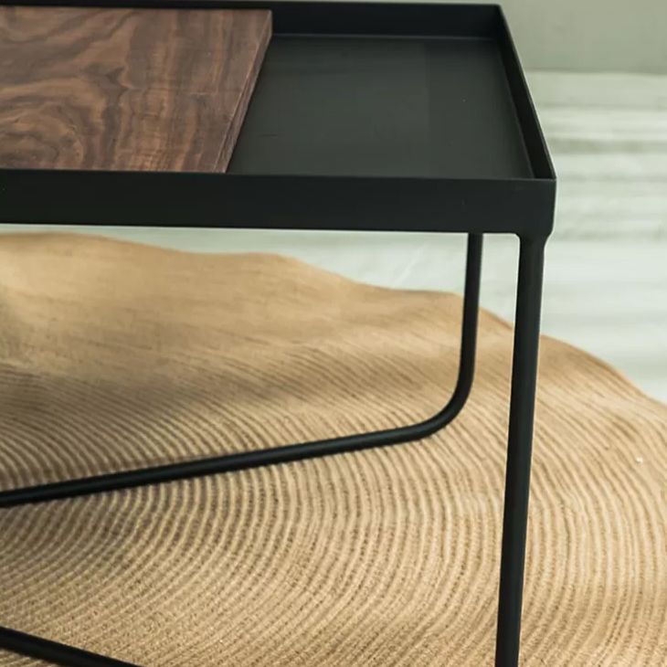 Mid-Century Modern Metal & Wood Coffee Table Cross Legs Cocktail Table Set