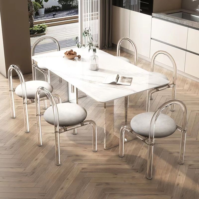 Simplicity Style Dinette Table Stone Rectangle Dining Room Table in White