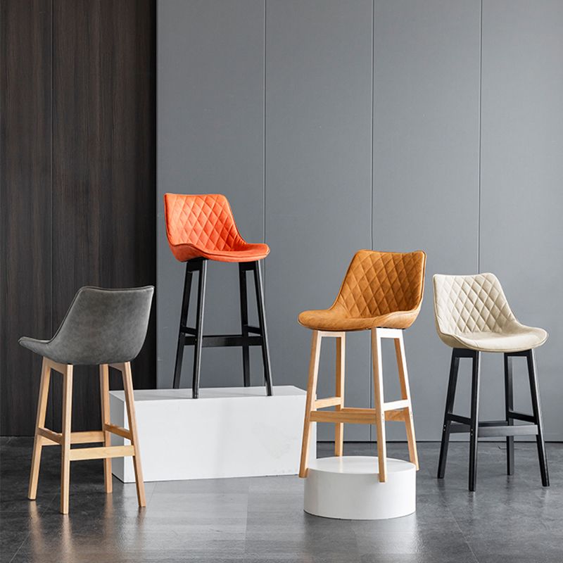 Modern Style Backrest Counter Stool with Wooden Base and Leather Cushion
