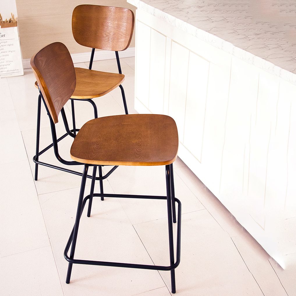 Contemporary Low Back Armless Bar Stools with Black Metal Base