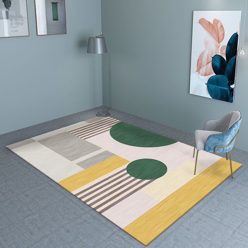 Pastel Color Living Room Indoor Rug Contemporary Colorblock Carpet Polyster Stain-Resistant