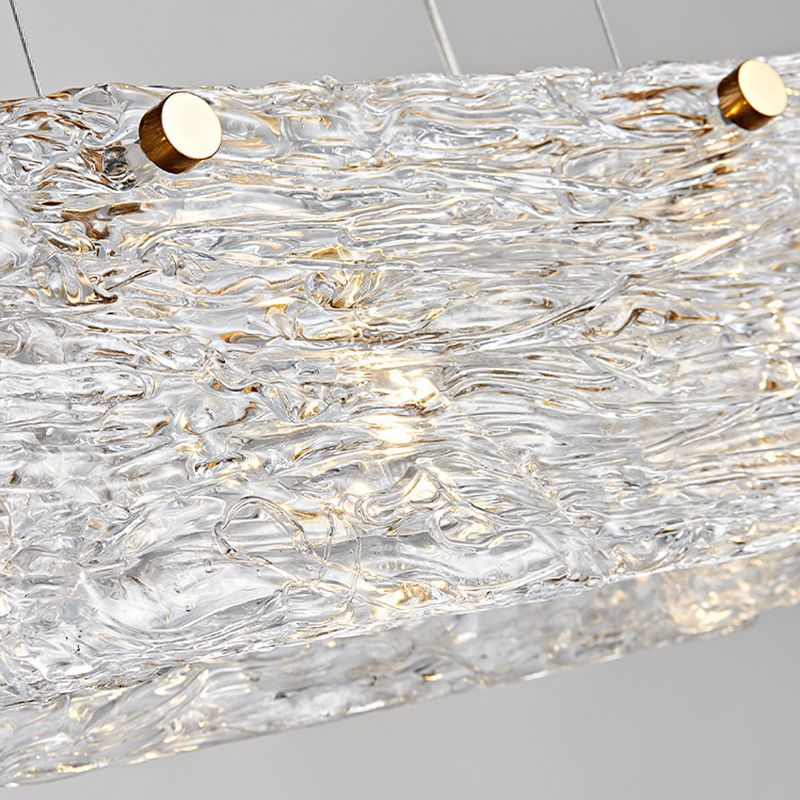 Rectangular Dining Room Hanging Lamp Rippled Glass 5-Light Minimalist Island Light