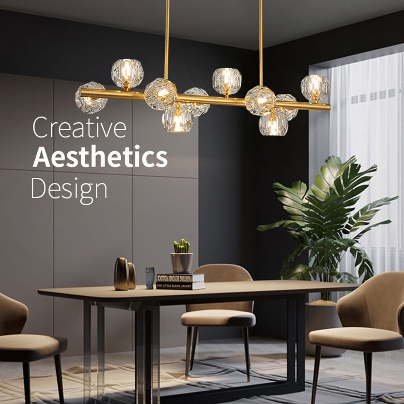 Globe Crystal Gold Island Lighting Fixtures Modern Hanging Pendant Light for Dining Room