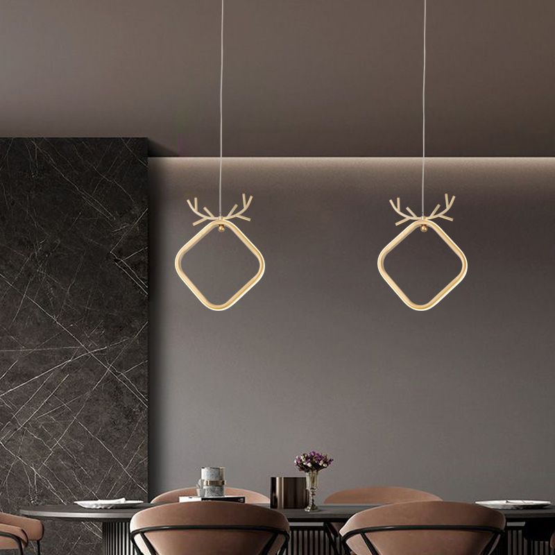Nordic Style Iron Ceiling Lamp Geometry LED Pendant Light with Antlers for Bedroom