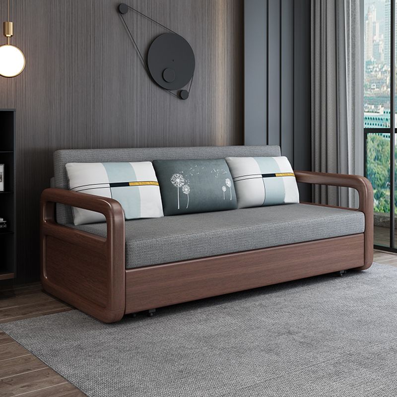 31.49" Wide Futon Sofa Bed with Storage Foldable Linen Gray Oak