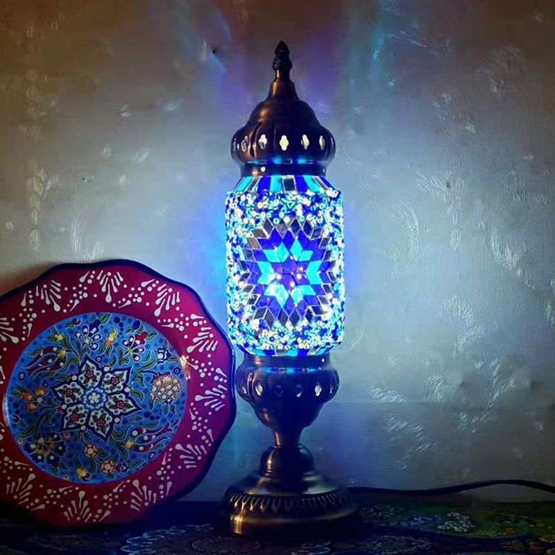 Turkish Style Glass Table Light Vintage Moroccan Desk Lamp Fixture for Bedside