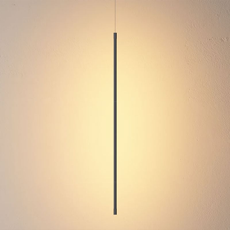 Linear Metal Pendant Lighting Fixture Contemporary LED Black Ceiling Suspension Lamp