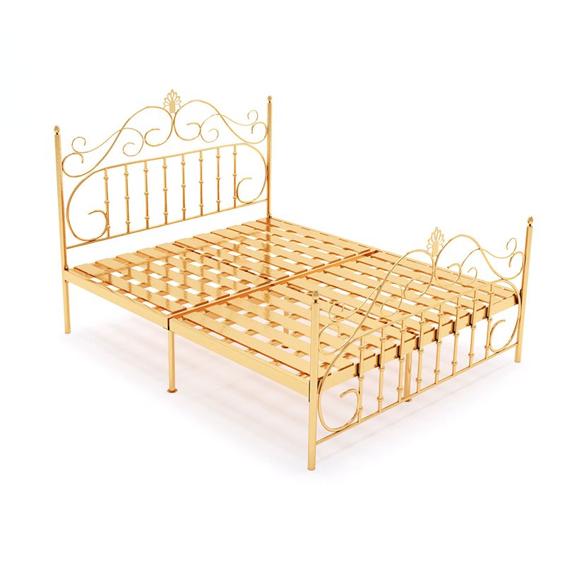 Glam Metal Bed Frame with Camelback Open-Frame Headboard and Footboard