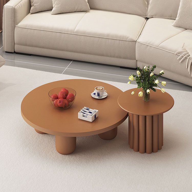 Modern Round Wooden Coffee Table Set Solid Wood 4 Legs Cocktail Table