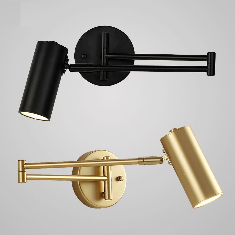 Nordic Metal Wall Light Cylinder 5.5" High Swing Arm Wall Sconce for Bedroom