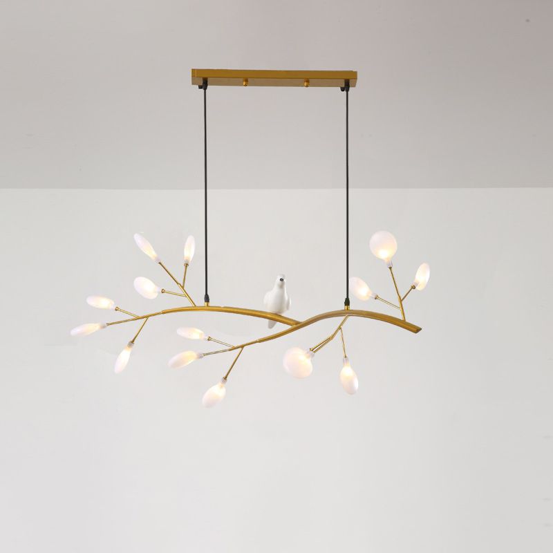 Branch Dining Room Island Pendant Light Acrylic LED Contemporary Hanging Lamp Kit with Bird Decoration