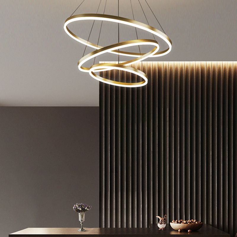 3-Light Chandelier Lamp Modern Three Rings Chandelier Lighting Fixtures with White Acrylic Shade