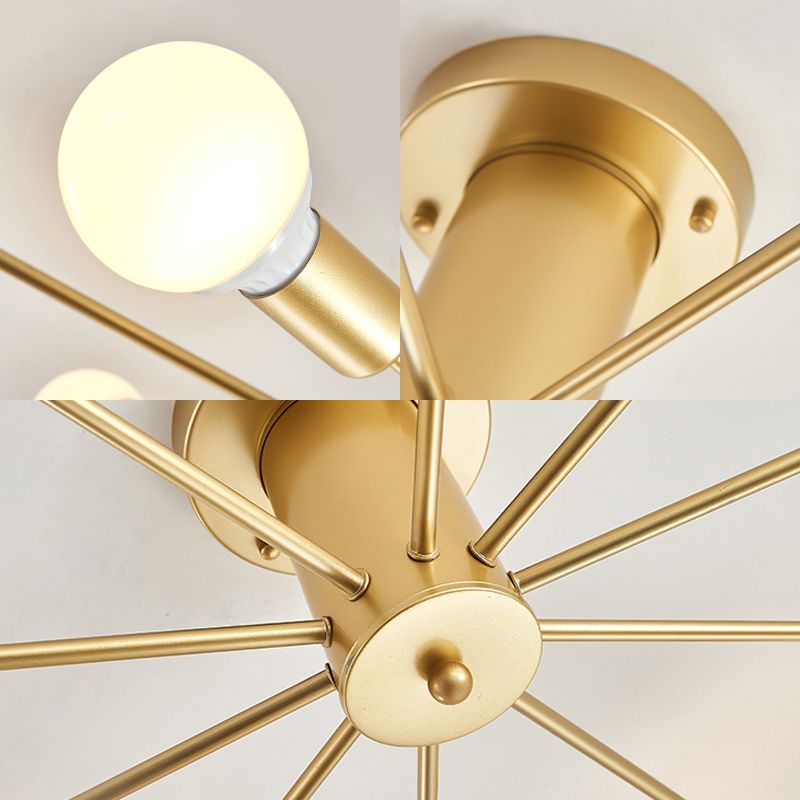 Gold Starburst Ceiling Mounted Chandelier Contemporary Metal 6/8/10 Heads Bedroom Flush Mount Light