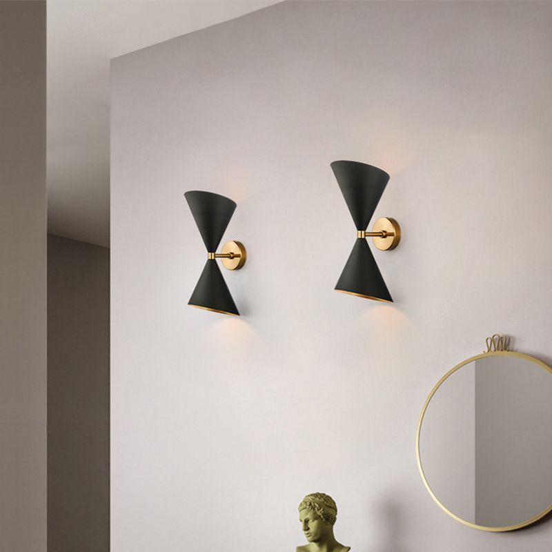 Double Cone-Shaped Wall Lamp Modernist 2 Lights Black Wall Mounted Lighting for Hallway