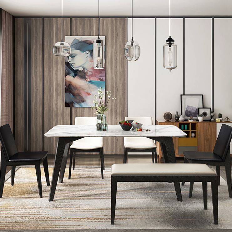 Sintered Stone White Dining Table Retro Modern 4 Legs Table for Dining Room