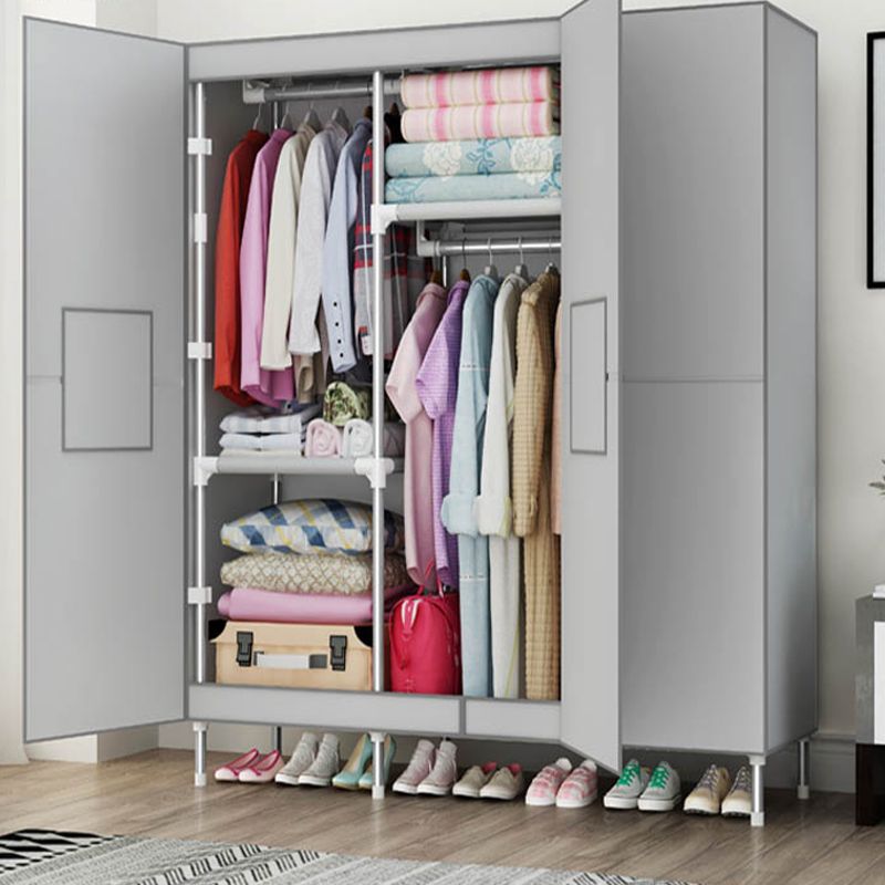 Hinged Wardrobe Cabinet with Garment Rod Steel Wardrobe Armoire