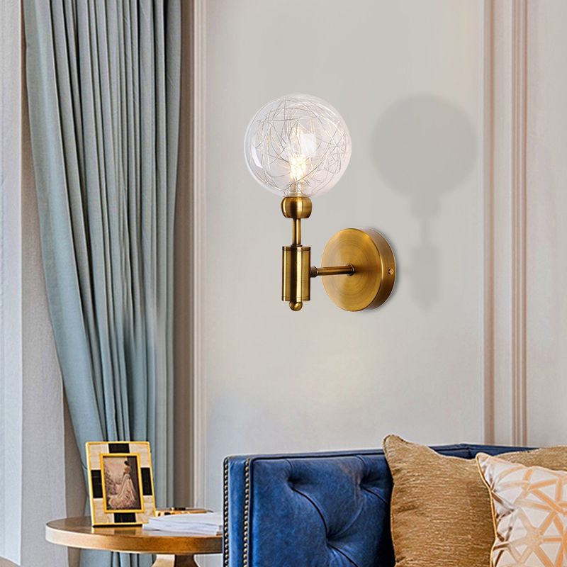 1/2 Lights Orb Wall Light Fixture Vintage Clear Glass Shade Wall Sconce Lighting in Black/Gold