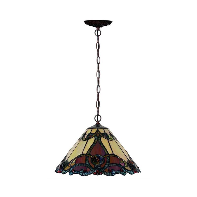 1 Lámpara colgante de cocina ligera Luz de techo de bronce Tiffany con manchas de vidrio rojo cónico
