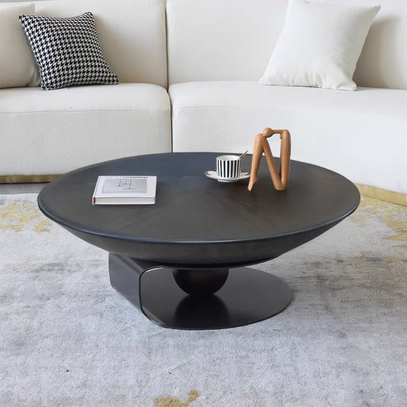 Modern Style Wood Walnut/black Top Stainless Steel Base Round Coffee Table
