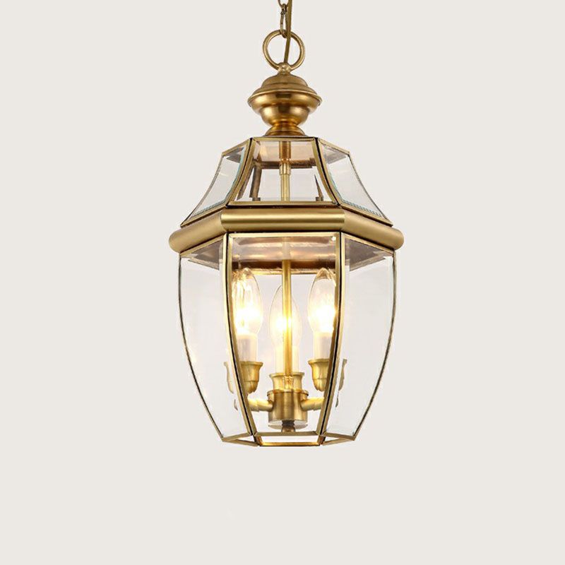 Lámpara de colgante ovalada de latón estilo colonial Corredor de vidrio transparente Carril de colgar luz