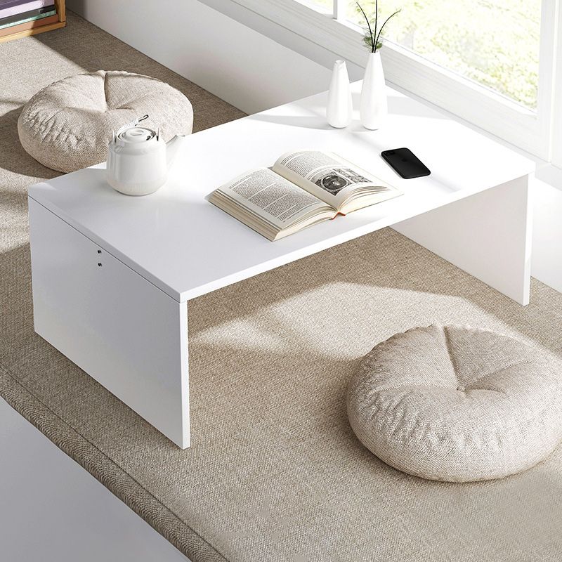 Brown Rectangular Coffee Table Sled Base Wooden Cocktail Table