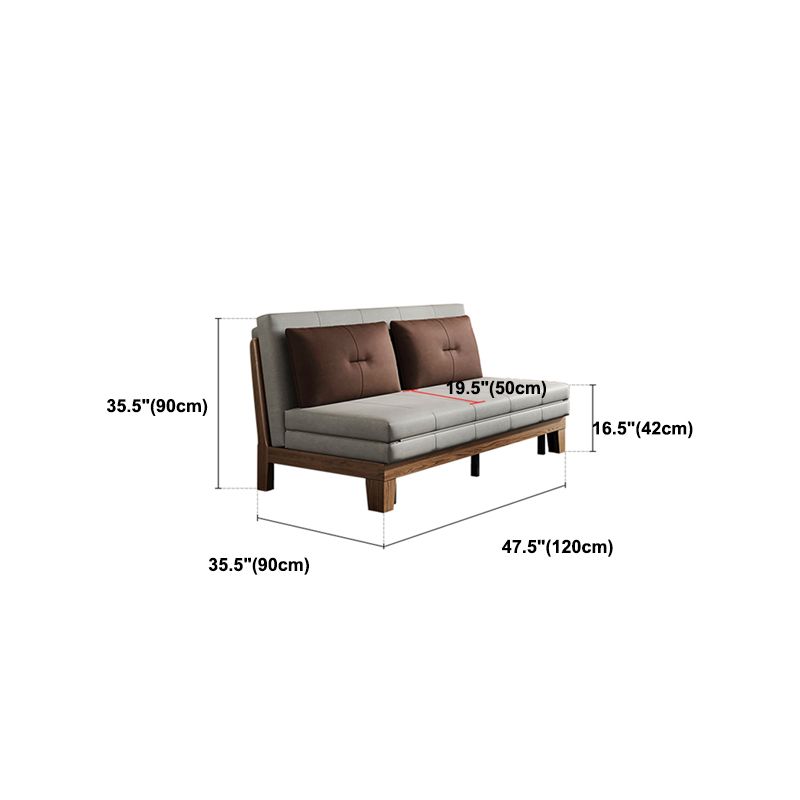 Faux Leather Armless Contemporary Bed Settee with Pillows in Grey