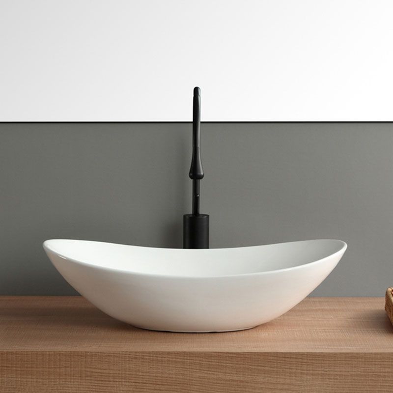 Modern White Vessel Sink Porcelain Vessel Bathroom Sink with Faucet
