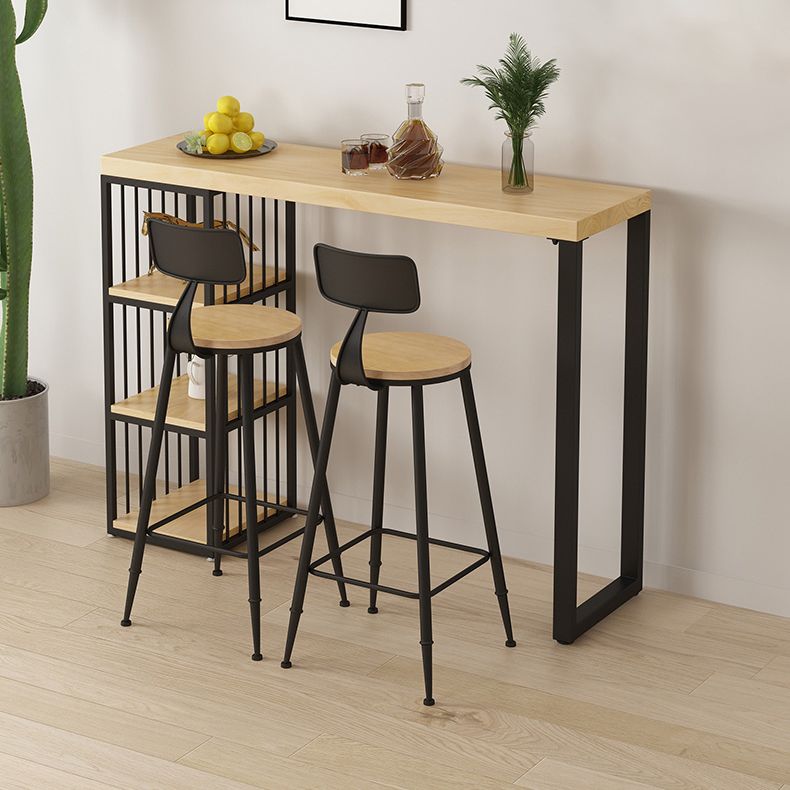 Rectangle Solid Wood Pub Table 3-shelf Pedestal Bar Height Bistro Table in Natural