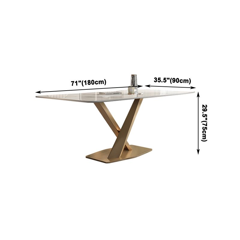 Mesa de comedor de piedra sinterizada de glamour Mesa de comedor de forma blanca de forma blanca con base de pedestal