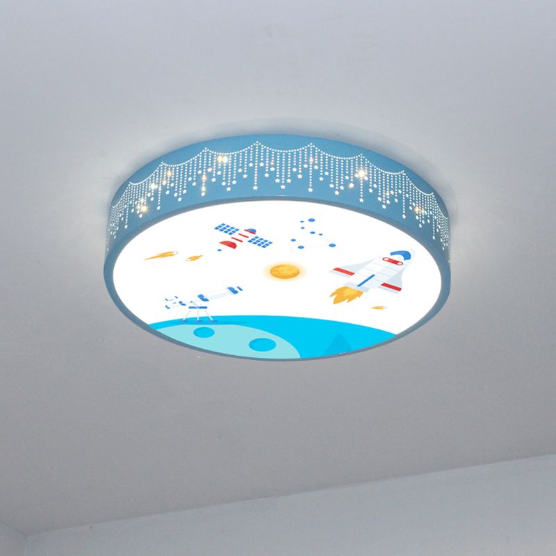 Meteor Dusche Ausschnitte Deckenlampe Kinder Acryl Schlafzimmer LED Flush montiert Licht mit Rocket-Muster in Blau