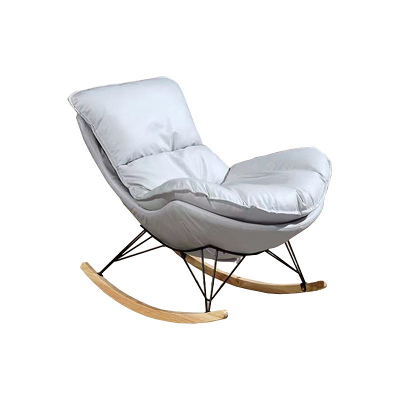 Modern Plain Rocking Accent Chair Faux Leather Dark Legs Rocker Chair with Ottoman