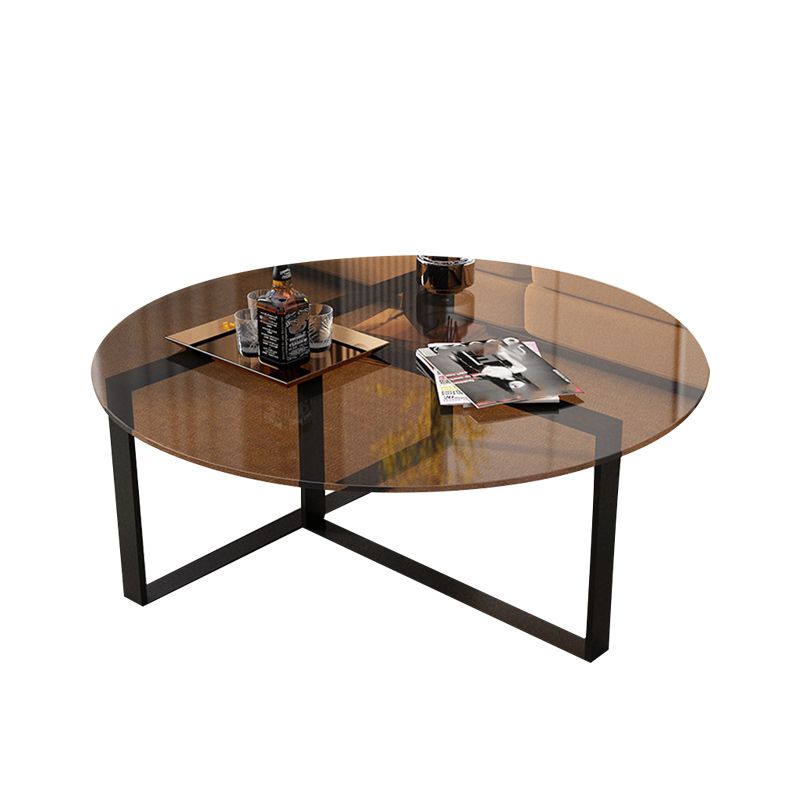 17" Wide Contemporary Coffee Table Round Glass Top Cocktail Table