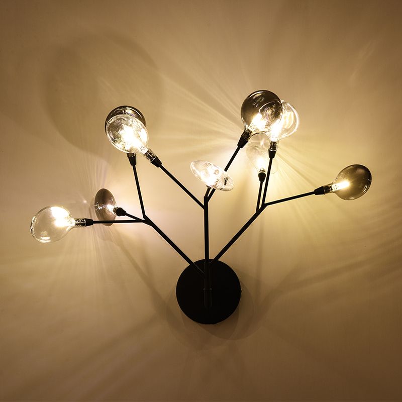 Branch Iron LED Sconce Lighting Contemporary 9-Light Black Finish Wall Lamp Fixture for Living Room