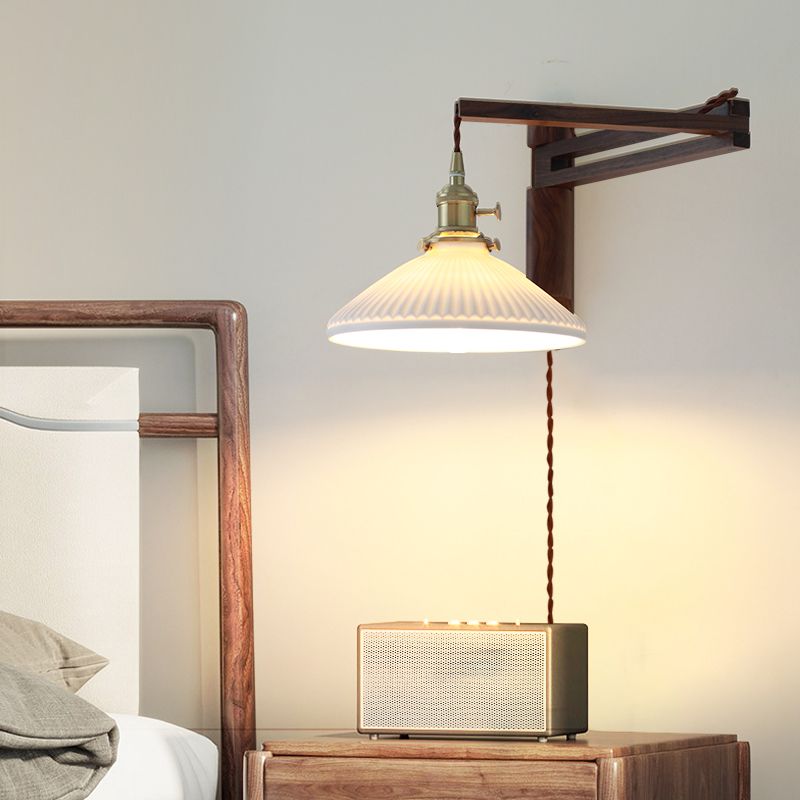 Moderner Stil Geometrischer Wandlampe Licht Holz 1 hellem Wandmontagleuchte in Weiß