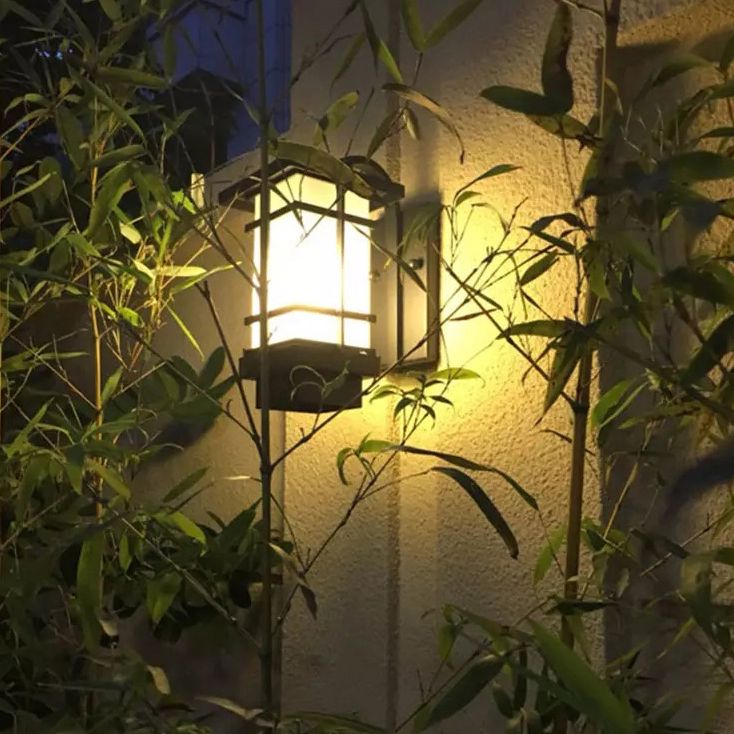 Black Retro Metallic Wall Sconce with Gooseneck Arm Rectangle Milk White Shade Waterproof Wall Lamp