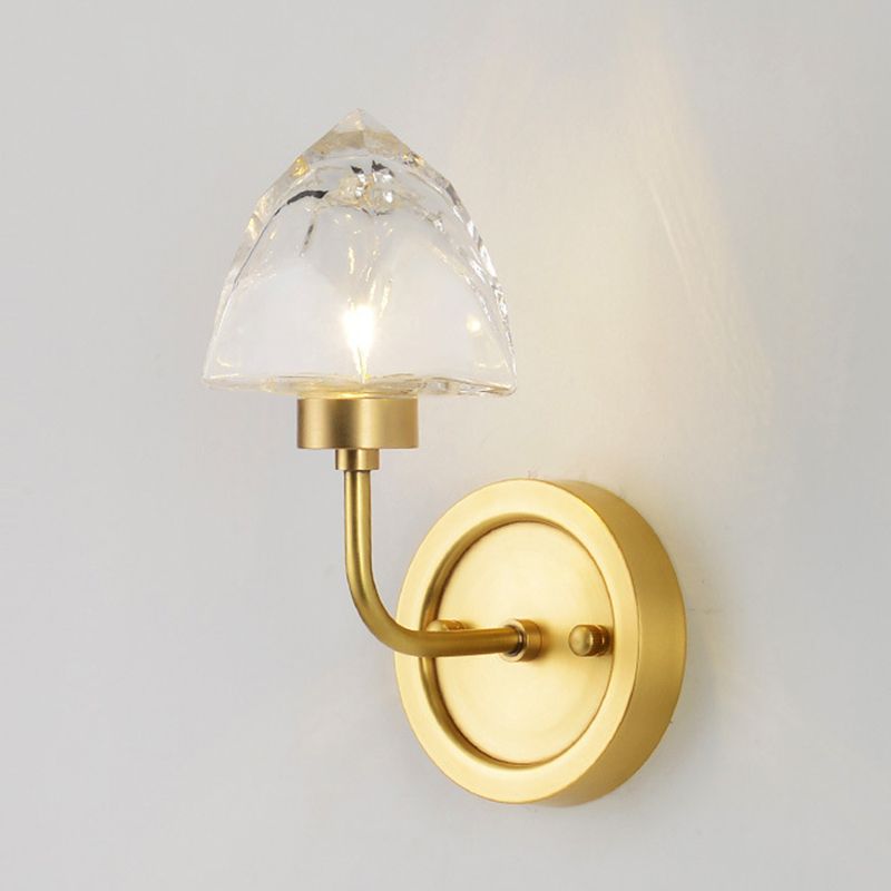 Gold Ice Cube Wall Light Fixture Contemporary 1 Light Faceted Clear Crystal Sconce Light