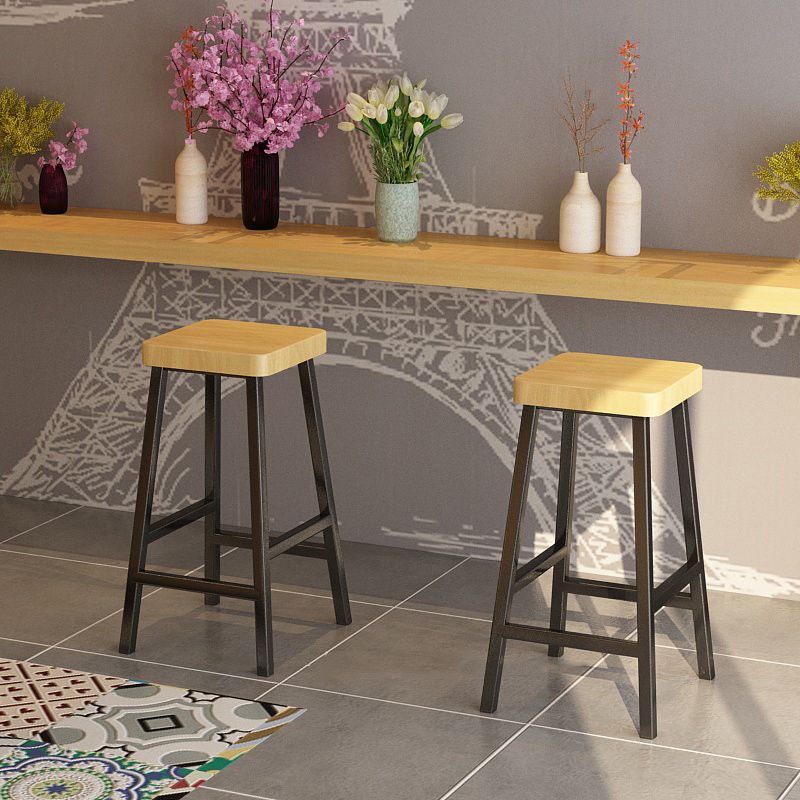Backless Solid Wood Bar Stool Contemporary Natural Stool with Metal Legs