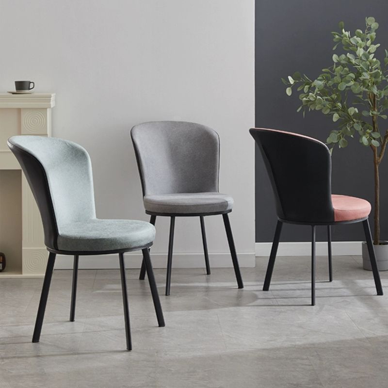 Glam Style Upholstered Armless Side Chair Metal 4 Black Finish Legs Solid Back Chairs