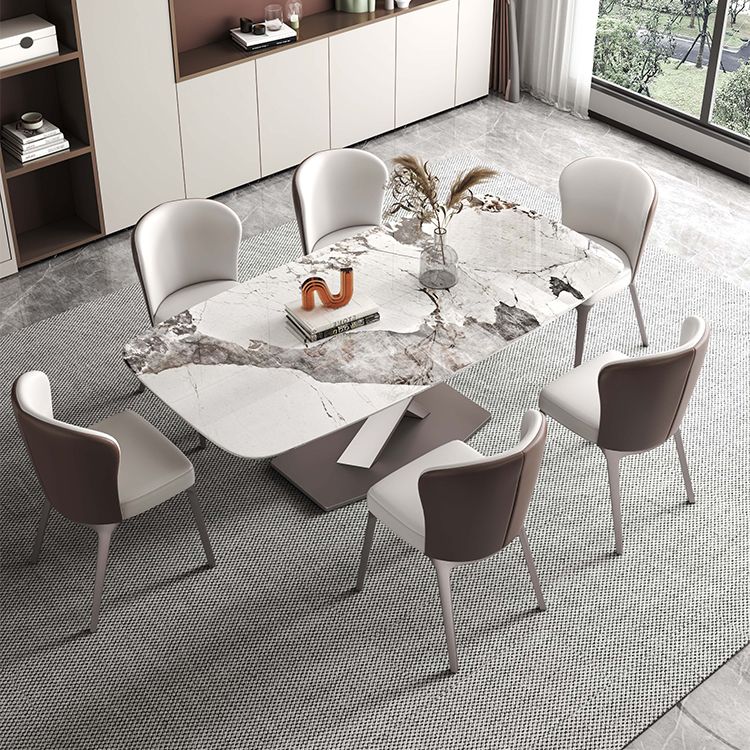 Rectangle White Tone Dining Table Sintered Stone Table Luxury with Pedestal