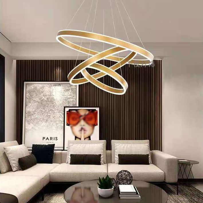 Rings Suspended Lighting Fixture Contemporary Style LED Metal Chandelier Lighting
