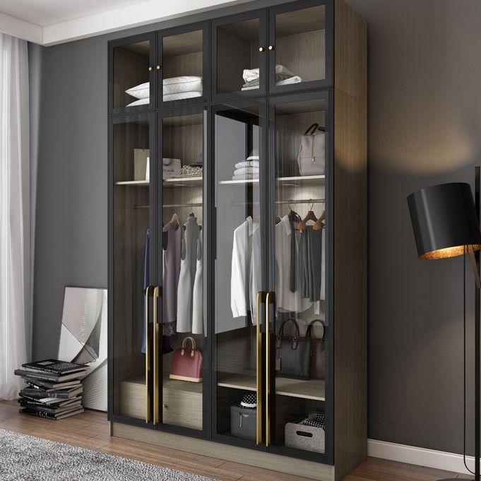 Contemporary Style Wardrobe Gray Colour Glass Wardrobe Closet