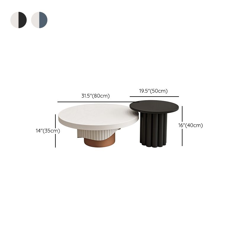 Modern Coffee Table Wooden Round Nesting Coffee Table Set with Pedestal Legs