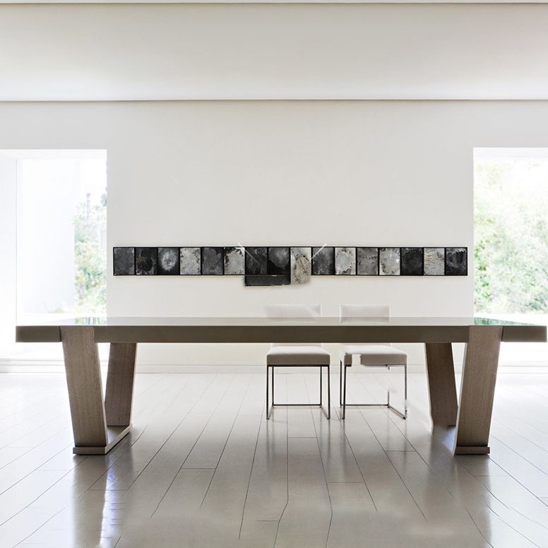 Solid Wood Contemporary Rectangle Table Wood Top Table with Sled Base