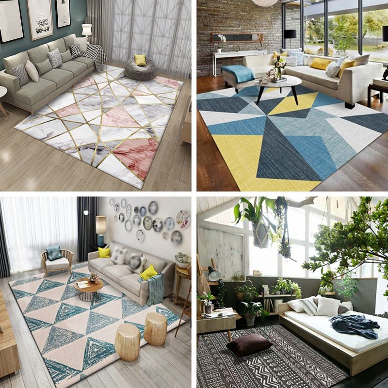 Fashion Multi Color Geometric Rug Synthetics Nordic Area Carpet Pet Friendly Non-Slip Backing Machine Washable Rug for Lounge