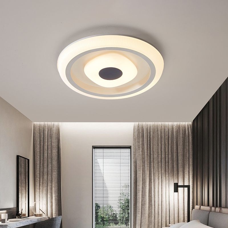 White Square/Round LED Ceiling Lamp Minimalism Acrylic Flush Mount Fixture with Inner Shade for Hotel