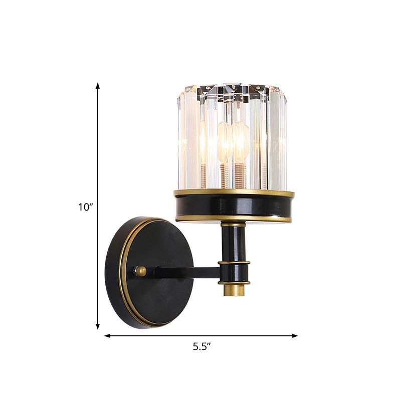 Crystal Cylinder Wall Light Modern 1 Light Flush Mount Wall Sconce in Black for Hallway