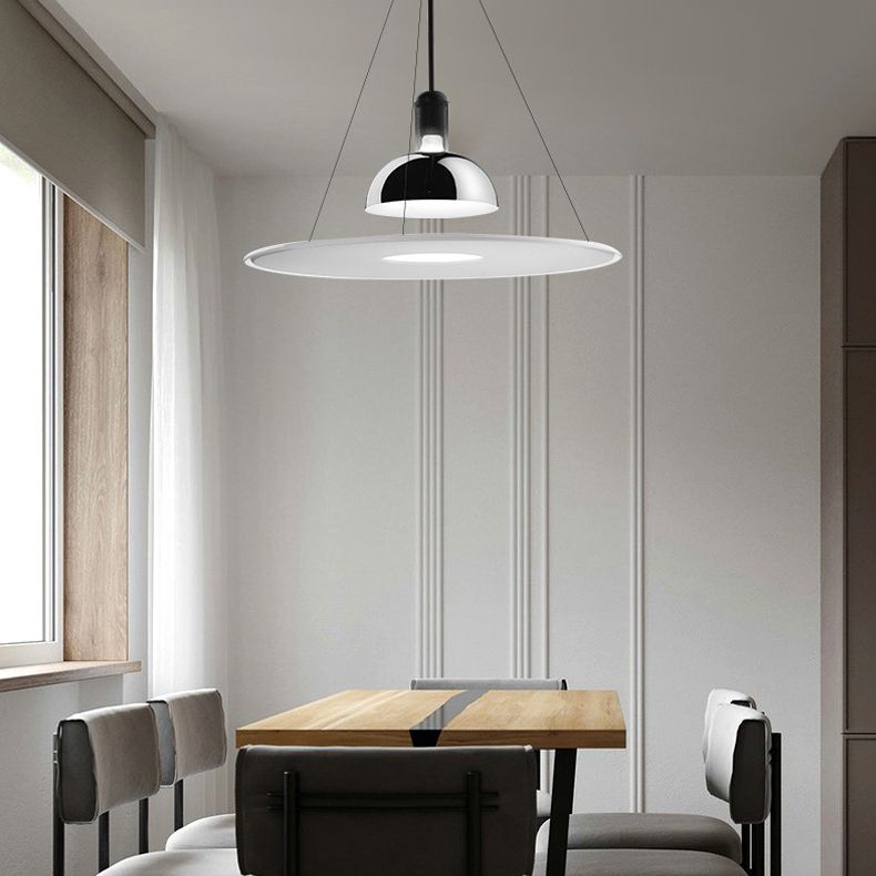 Minimalist Indoor Pendant Light, Dome Shade Metal 1-Light Pendant Lighting with Disk Under